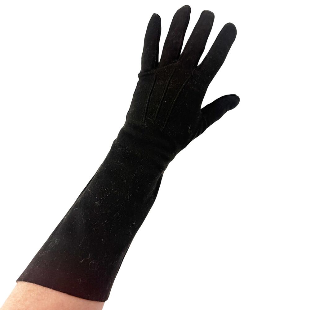 vintage black Fashion Dress Gloves women's S / M small medium below elbow length